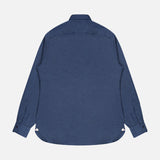 The ISAIA Lux Cashcotton Flannel Dress Shirt in dark blue is displayed from the back against a white background.