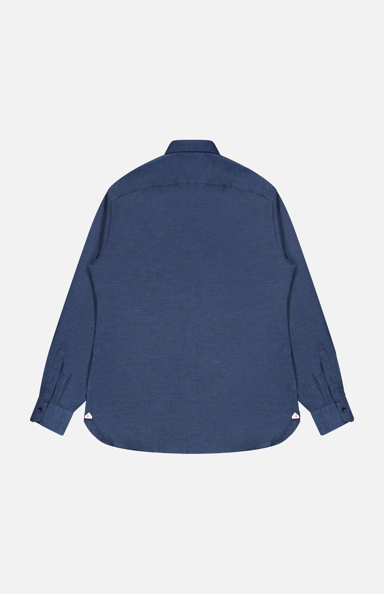 The ISAIA Lux Cashcotton Flannel Dress Shirt in dark blue is displayed from the back against a white background.