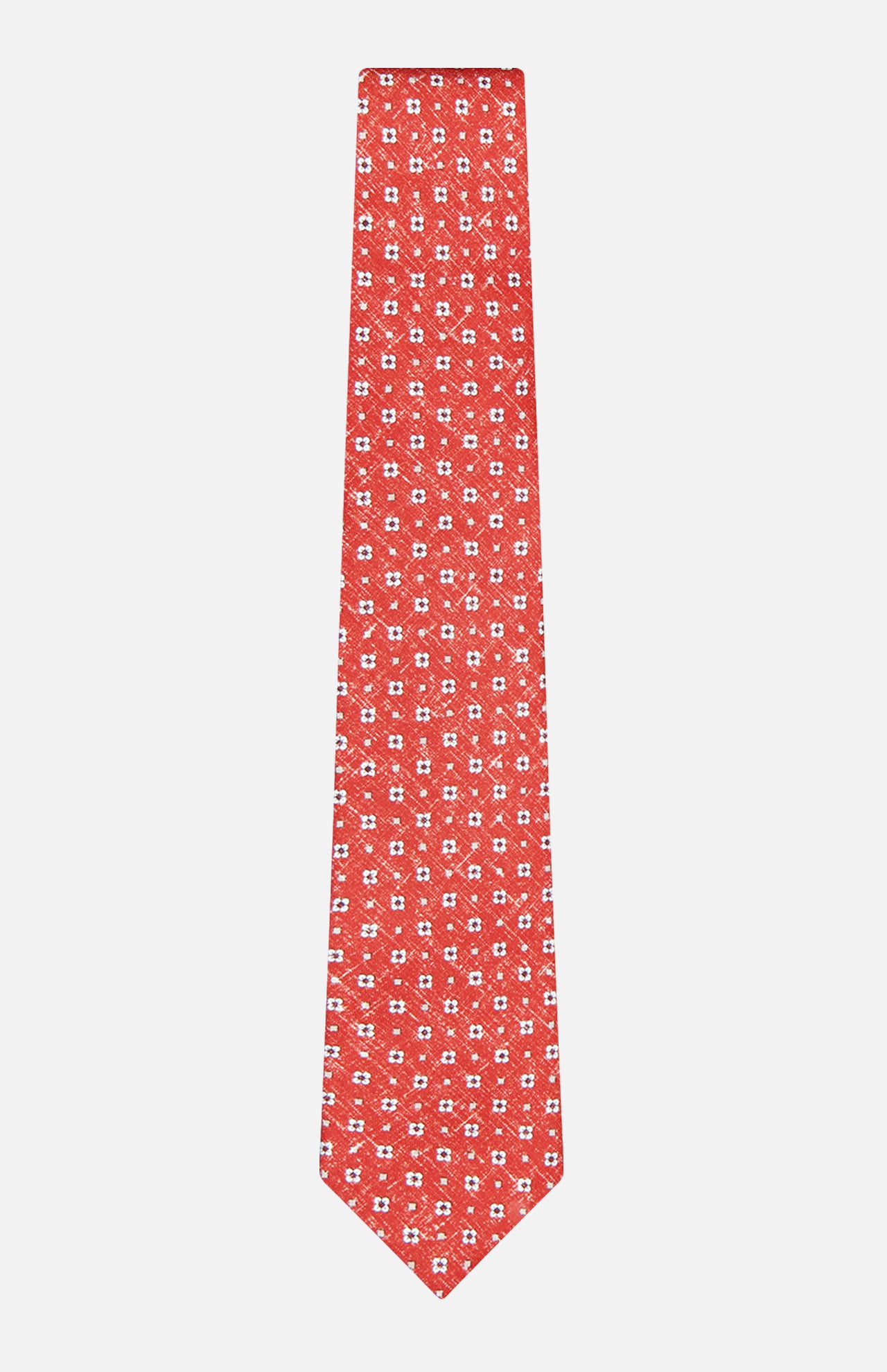 The ISAIA Multicolor Silk Floral Tie displays a subtle textured finish and micro white floral pattern, evenly spread across the silk, shown against a plain white background.