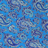 The ISAIA Paisley Print Pocket Square features an intricate blue, white, and navy paisley pattern with floral accents in fine Italian silk—ideal for elevating any formal look.