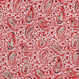 The ISAIA Paisley Print Pocket Square features red and beige paisley with detailed florals on a white background—an elegant accessory for refined style.