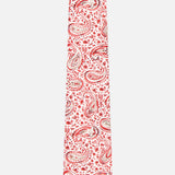 The ISAIA Paisley Print Silk Tie showcases a red and white paisley pattern with detailed swirling designs and floral motifs on a light background.