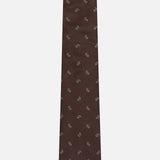 The ISAIA Paisley Tie, crafted from pure silk in a rich dark brown hue, features a subtle repeating paisley pattern and is shown laid flat against a white background.