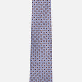 Introducing the ISAIA Pattern Neck Tie, crafted in Italy from light blue silk and adorned with a repeating small square pattern in white and maroon, shown elegantly against a plain white background.