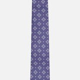 The ISAIA Pattern Neck Tie is shown on a plain white background, featuring a purple silk material adorned with a repeating white geometric pattern.