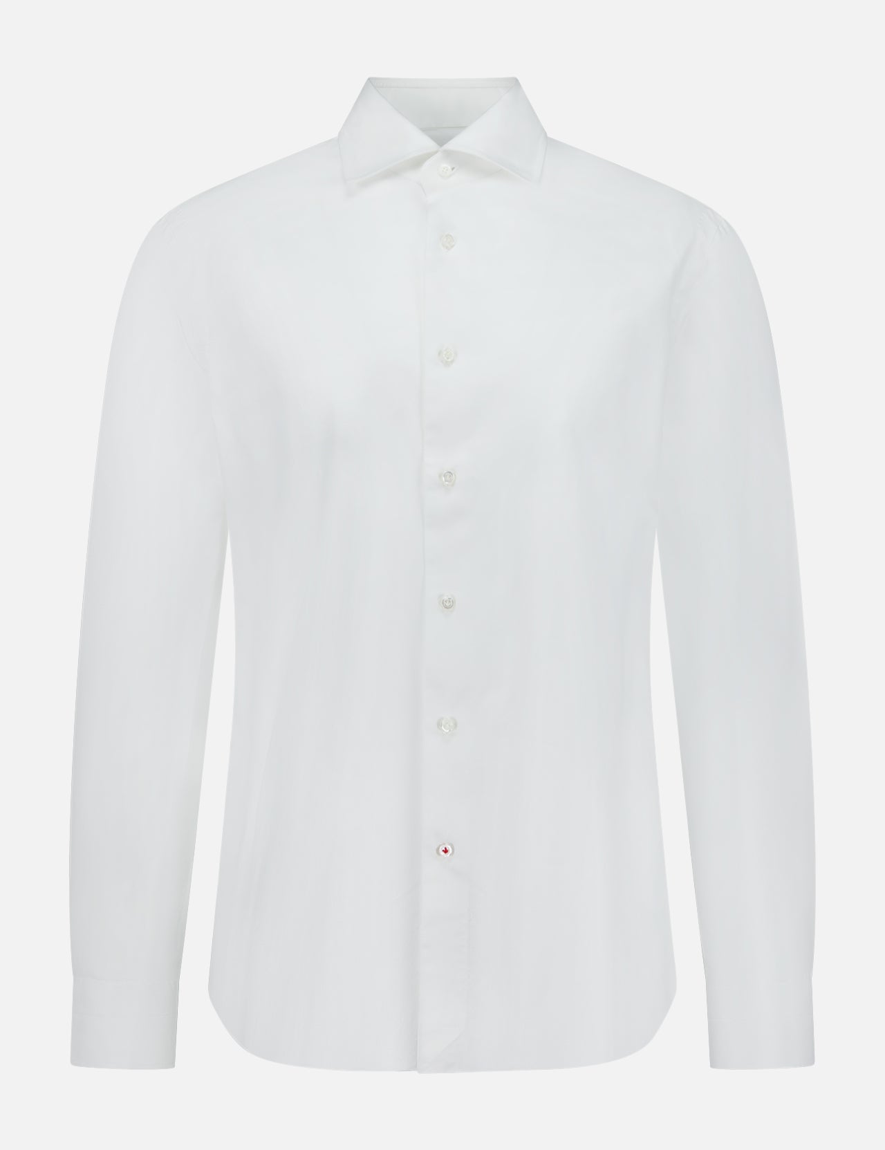 Showcasing timeless Italian dress shirt elegance, the ISAIA Solid 2 Ply Dress Shirt is a classic white long-sleeve button-up with a collar, pictured against a white background.