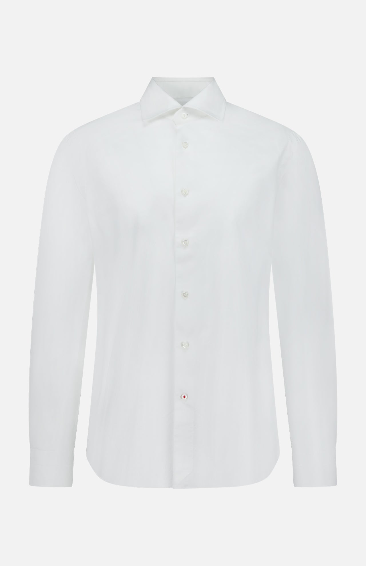 Showcasing timeless Italian dress shirt elegance, the ISAIA Solid 2 Ply Dress Shirt is a classic white long-sleeve button-up with a collar, pictured against a white background.