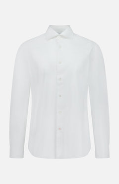 Showcasing timeless Italian dress shirt elegance, the ISAIA Solid 2 Ply Dress Shirt is a classic white long-sleeve button-up with a collar, pictured against a white background.
