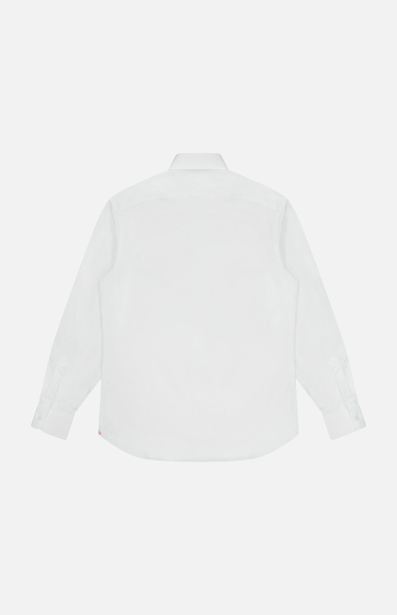 The ISAIA Solid 2 Ply Dress Shirt is displayed from the back against a white background, showcasing its classic collar and buttoned cuffs. This Italian-made, long-sleeved design reflects timeless elegance and expert craftsmanship.