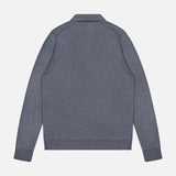 The ISAIA Solid Silk Long Sleeve Polo Shirt is displayed from the back against a white background. Echoing the refined simplicity of luxury polos, this slate gray shirt features a ribbed collar, cuffs, and hem.