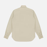 The ISAIA Tessuto Camicia Dress Shirt, inspired by classic Italian style, is displayed from the back, laid flat on a white background. This beige long-sleeve shirt features a button-up front, pointed collar, and buttoned cuffs.