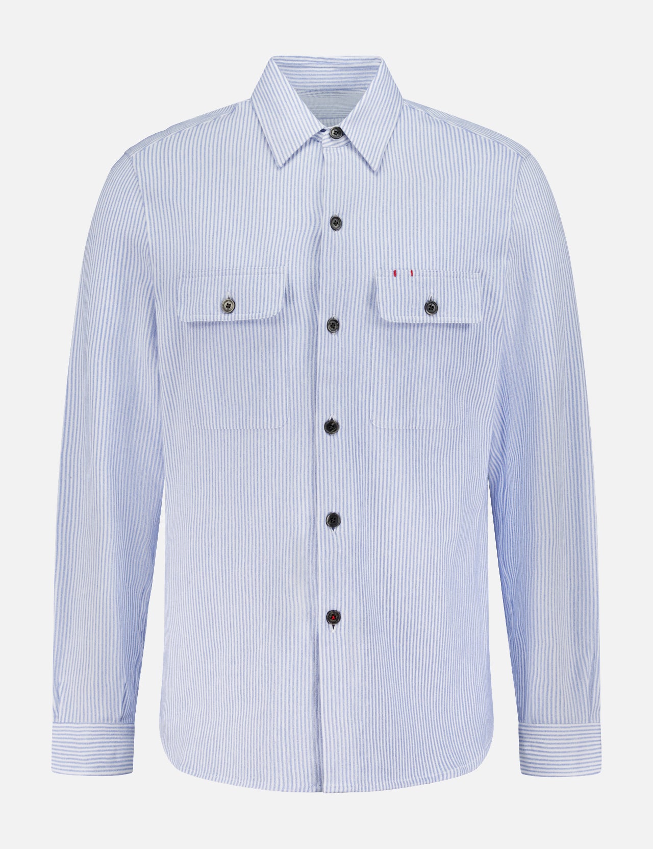 The ISAIA Seersucker Effect Jersey Overshirt in light blue stripes is perfect for capturing a nautical Italian summer vibe.