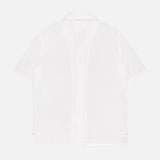 A back view of the ISAIA Seersucker Short Sleeve Camp Shirt for men in white, laid flat on a plain light gray background.