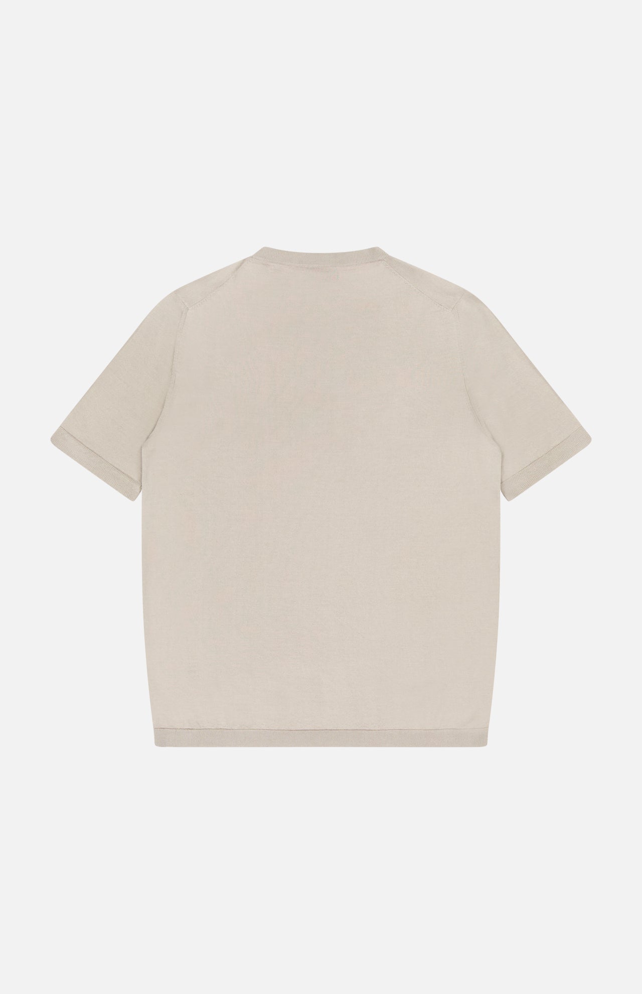 The ISAIA Wool Cashsilk T-Shirt, a beige short-sleeved style made in Italy, is displayed laid flat with its back side facing up against a white background.