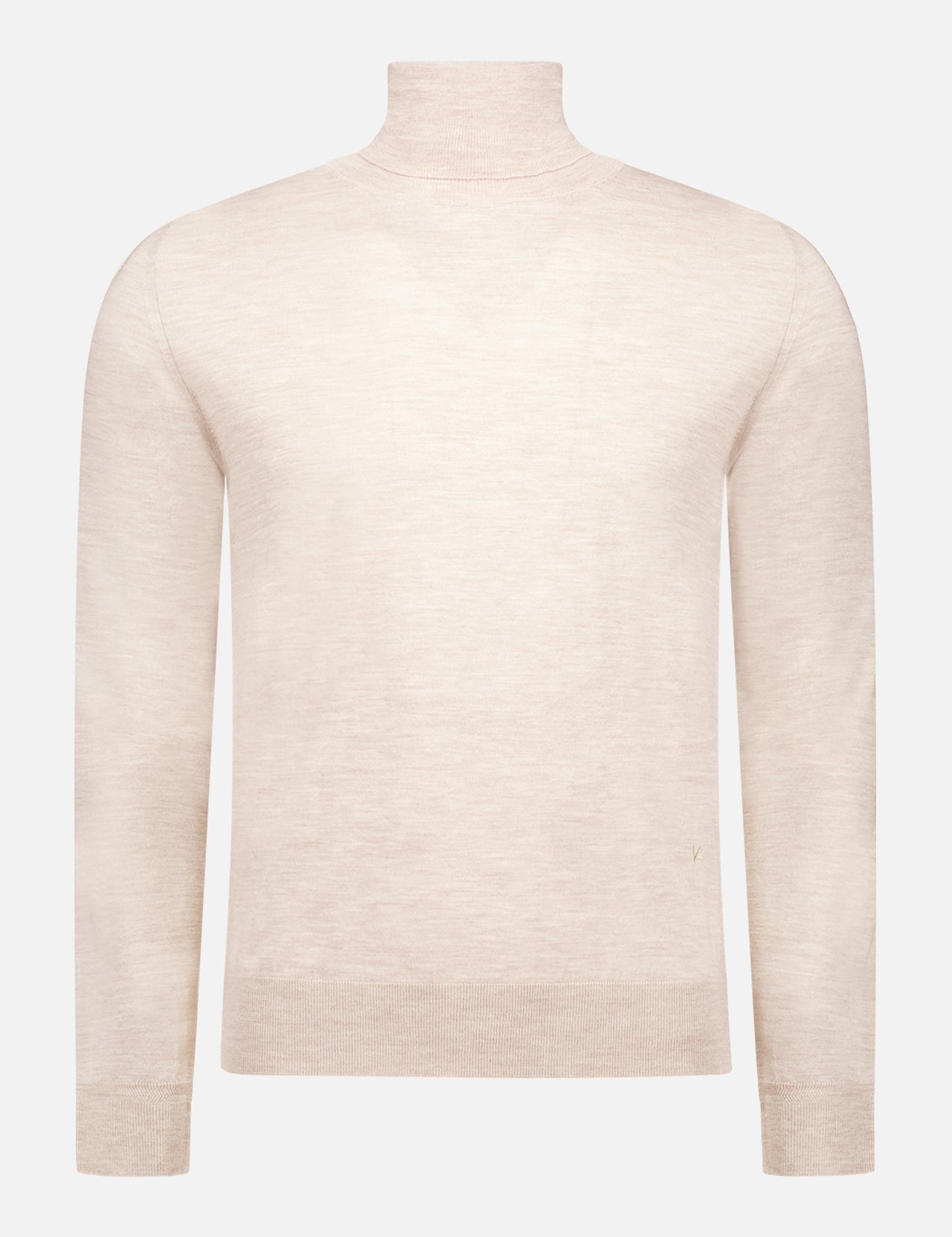 The ISAIA Wool Cashsilk Turtleneck is a light beige, long-sleeve sweater made in Italy from a luxurious wool, silk, and cashmere blend. It features a simple, classic design without patterns or embellishments and is shown on a plain white background.
