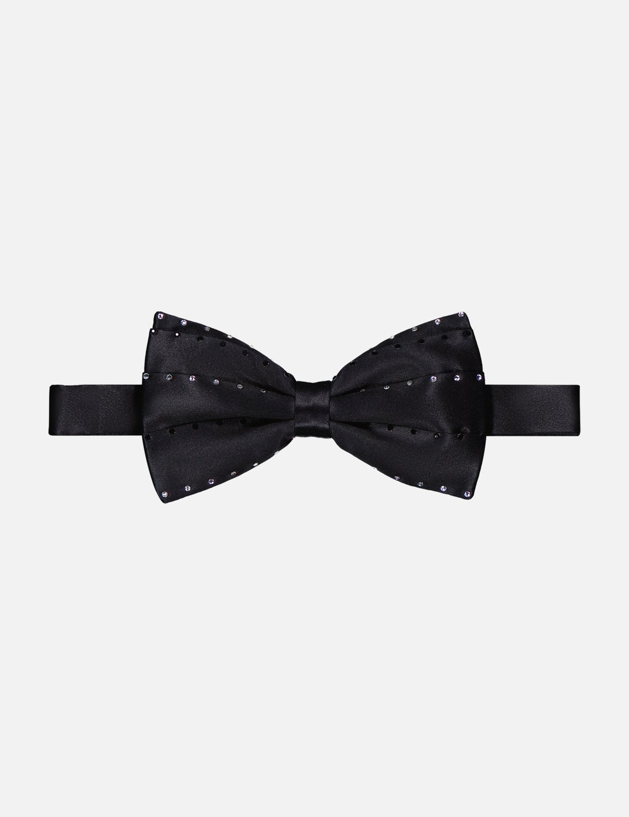 The ITALO FERRETTI Clear and Black Swarovski Bowtie features a luxury dotted design, handmade in Italy, and displayed on a white background. It comes with an adjustable band for a perfect fit.