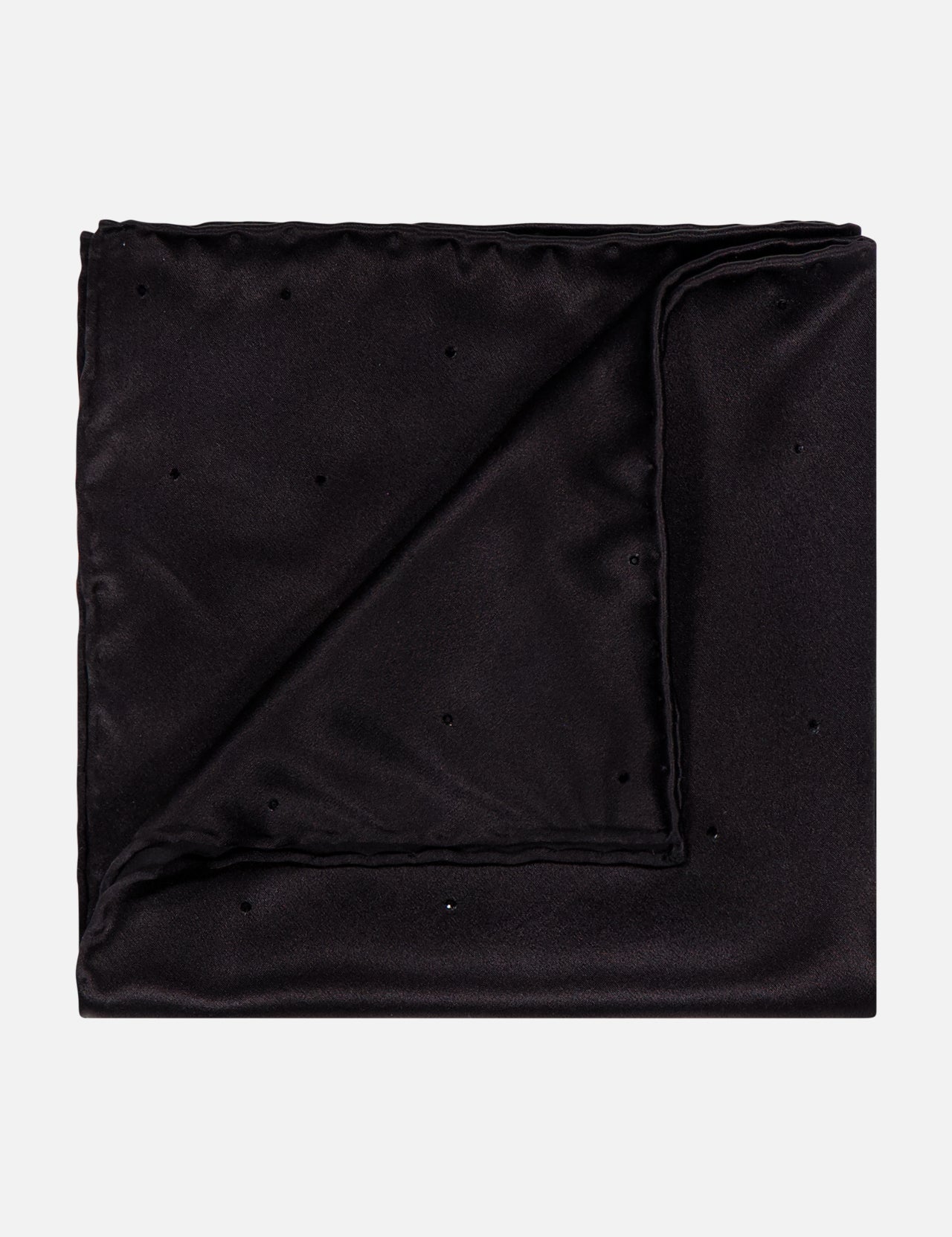 The ITALO FERRETTI Tonal Jeweled Pocket Square, handmade in Italy, features a neatly folded black silk design with subtle dot patterns, showcased on a plain white background.