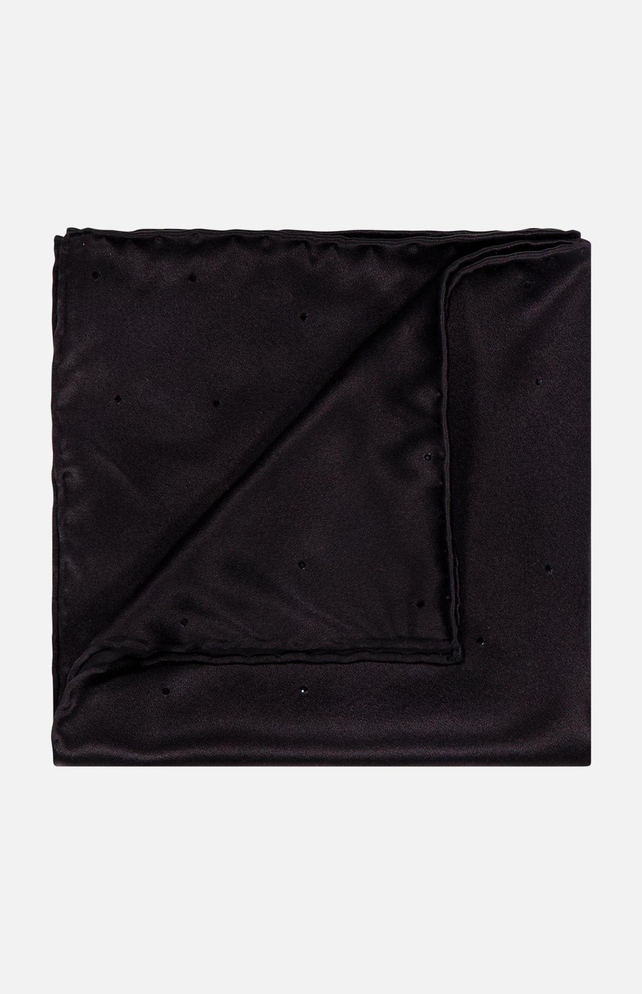 The ITALO FERRETTI Tonal Jeweled Pocket Square, handmade in Italy, features a neatly folded black silk design with subtle dot patterns, showcased on a plain white background.