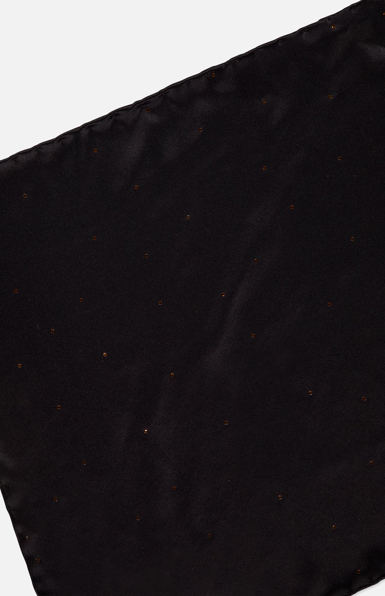 The Jeweled Pocket Square by ITALO FERRETTI is handmade in Italy from smooth black silk, adorned with small, subtle brown or gold dots for an elegant look.