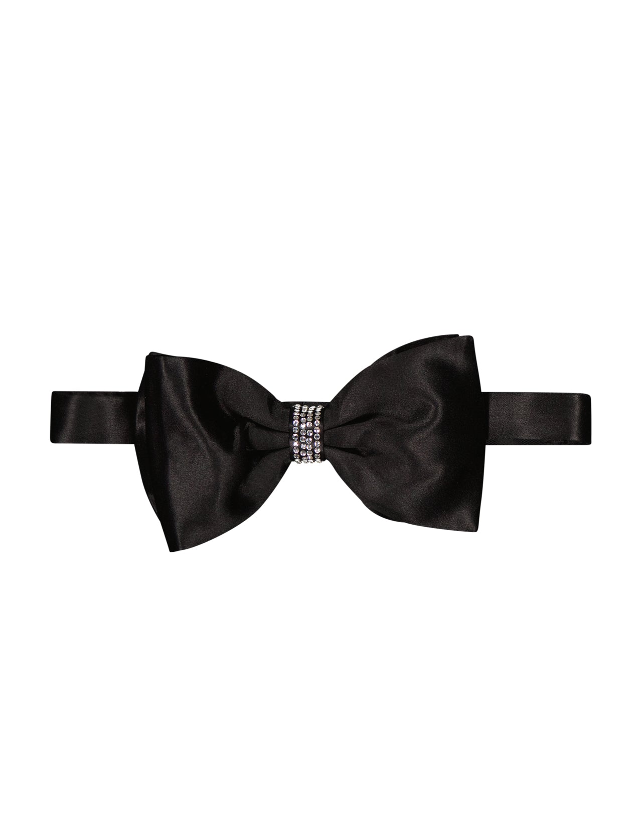 The ITALO FERRETTI Swarovski Crystal on Knot Bow Tie is a handmade black silk tie from Italy, featuring a knot embellished with sparkling Swarovski crystals.