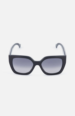 Front view of GUCCI Oversized Square Black Sunglasses, featuring thick black frames and gradient lenses, set against a plain white background.