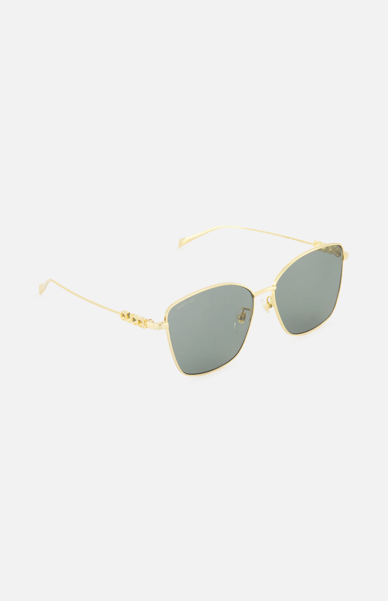 Gold-tone, round-frame GUCCI Sunglasses with dark lenses and logo detailing on the temples.