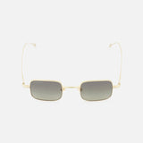 The GUCCI Square Gold Sunglasses feature a gold frame, dark tinted lenses, and thin metal arms. These unisex Gucci sunglasses are showcased against a plain white background.