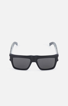 YVES SAINT LAURENT Square Black Sunglasses featuring grey lenses and thick temples, shown from the front on a plain white background.