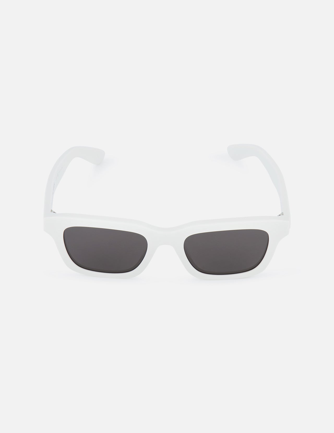 The ALEXANDER MCQUEEN Ivory Rectangle Sunglasses, made from acetate with grey lenses, are shown facing forward on a plain white background.