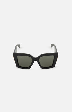 GUCCI Butterfly Black Sunglasses with thick, retro cat-eye frames and dark lenses are displayed facing forward on a plain white background.