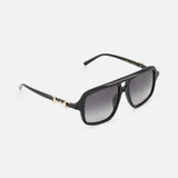 Gucci Aviator Black Sunglasses by GUCCI featuring gradient grey lenses and gold-tone horsebit detail on the temples, shown on a white background.