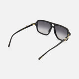 Gucci Aviator Black Sunglasses by GUCCI shown on a white background, featuring gradient grey lenses, gold-tone horsebit detail on the temples, and curved arms.