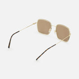 Gucci Square Gold Sunglasses with thin gold frames and brown lenses.