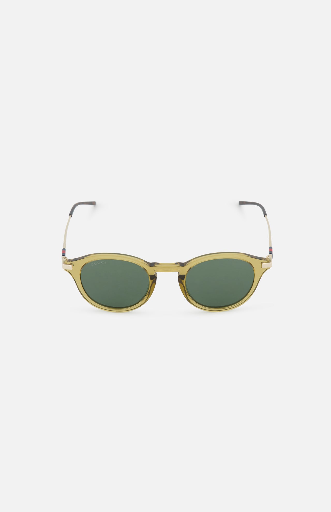 A pair of Gucci Round Brown Sunglasses by GUCCI, featuring brown lenses and a stylish frame, displayed on a plain white background.