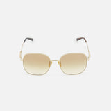 Gucci Rectangle Gold Sunglasses by GUCCI with gold rectangular frames, gradient brown lenses, and black arm tips, shown on a plain white background.