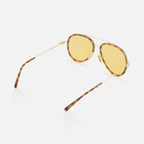 GUCCI Gucci Aviator Brown Sunglasses with orange tinted lenses, gold metal frames, and tortoiseshell-patterned temple tips shown on a white background.