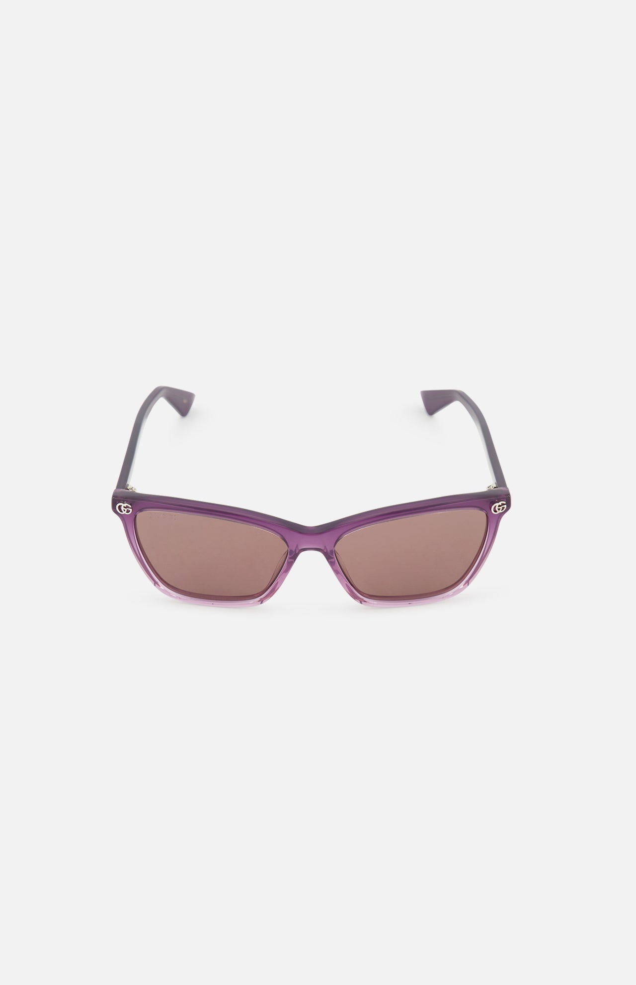 Gucci Cat Eye Violet Sunglasses by GUCCI feature tinted lenses and thin black arms, shown on a plain white background—perfect stylish designer sunglasses for a bold look.