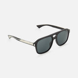 YSL Aviator Black Sunglasses by YVES SAINT LAURENT feature black acetate frames, dark lenses, and a silver accent on the arms, shown against a white background.