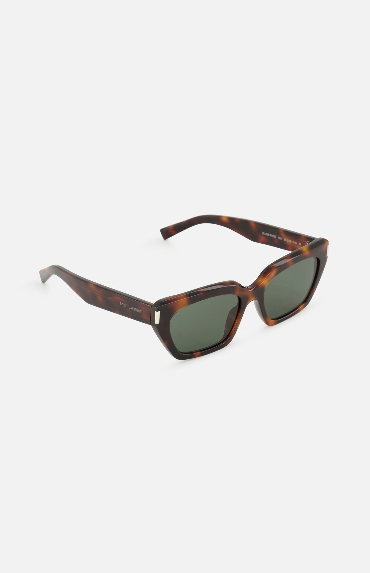 YVES SAINT LAURENT Cat Eye Brown Tortoiseshell Sunglasses featuring dark green lenses and a brown tortoiseshell frame.