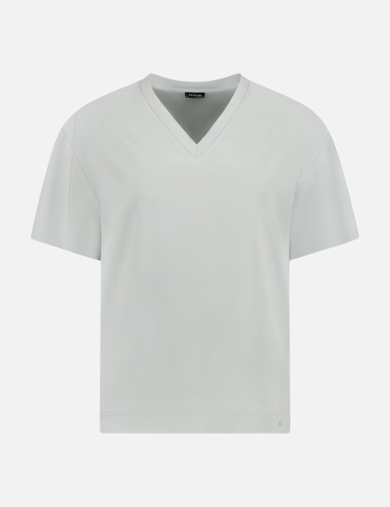 The KITON Stretch Silk T-Shirt, featuring a v-neck and short sleeves, is displayed from the front against a white background.