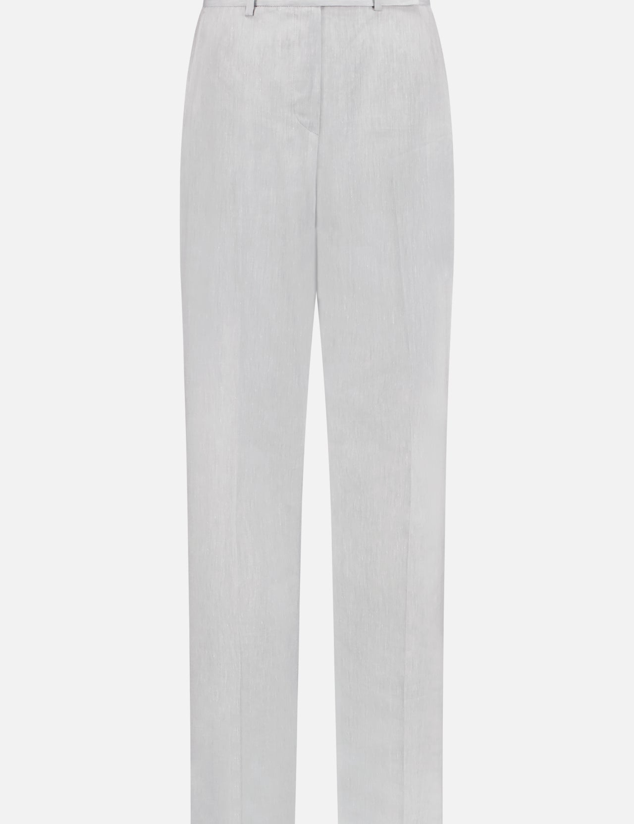 The KITON Tailored Wool-blend Trousers in light gray feature belt loops, side pockets, a front crease, and a single waistband button, crafted from a fine wool-linen-silk blend and shown against a white background.