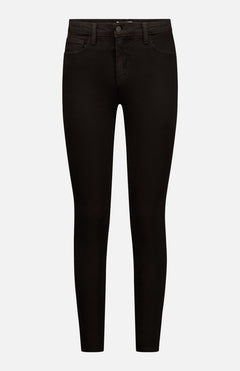 The Marguerite Skinny Noir jeans by L'AGENCE feature black denim, a classic five-pocket design, belt loops, and a button-zip closure, shown against a plain white background.