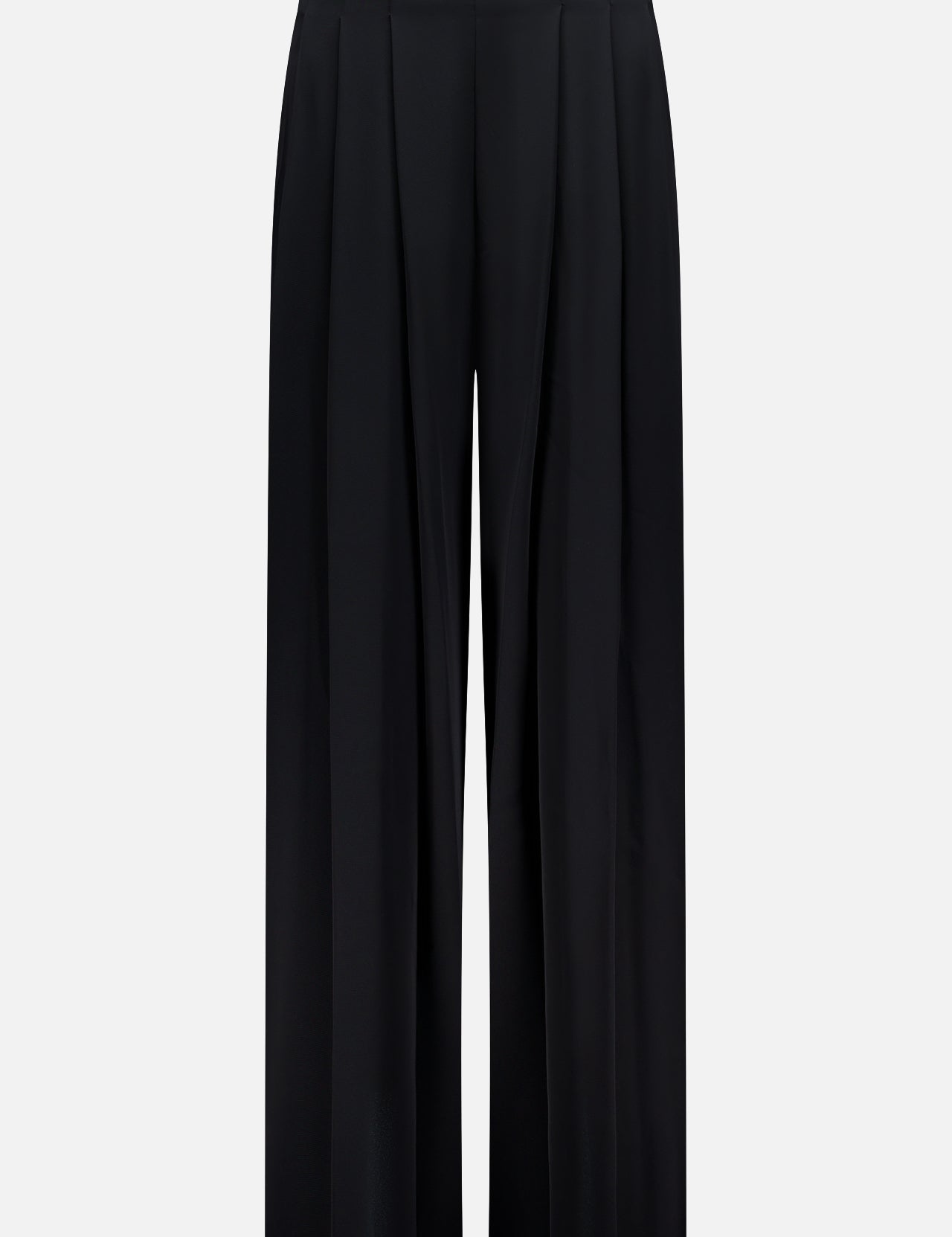 The Nova Pleated Pant by L'AGENCE is a black, high-waisted, wide-leg trouser with front pleats and a straight cut, shown against a plain white background.