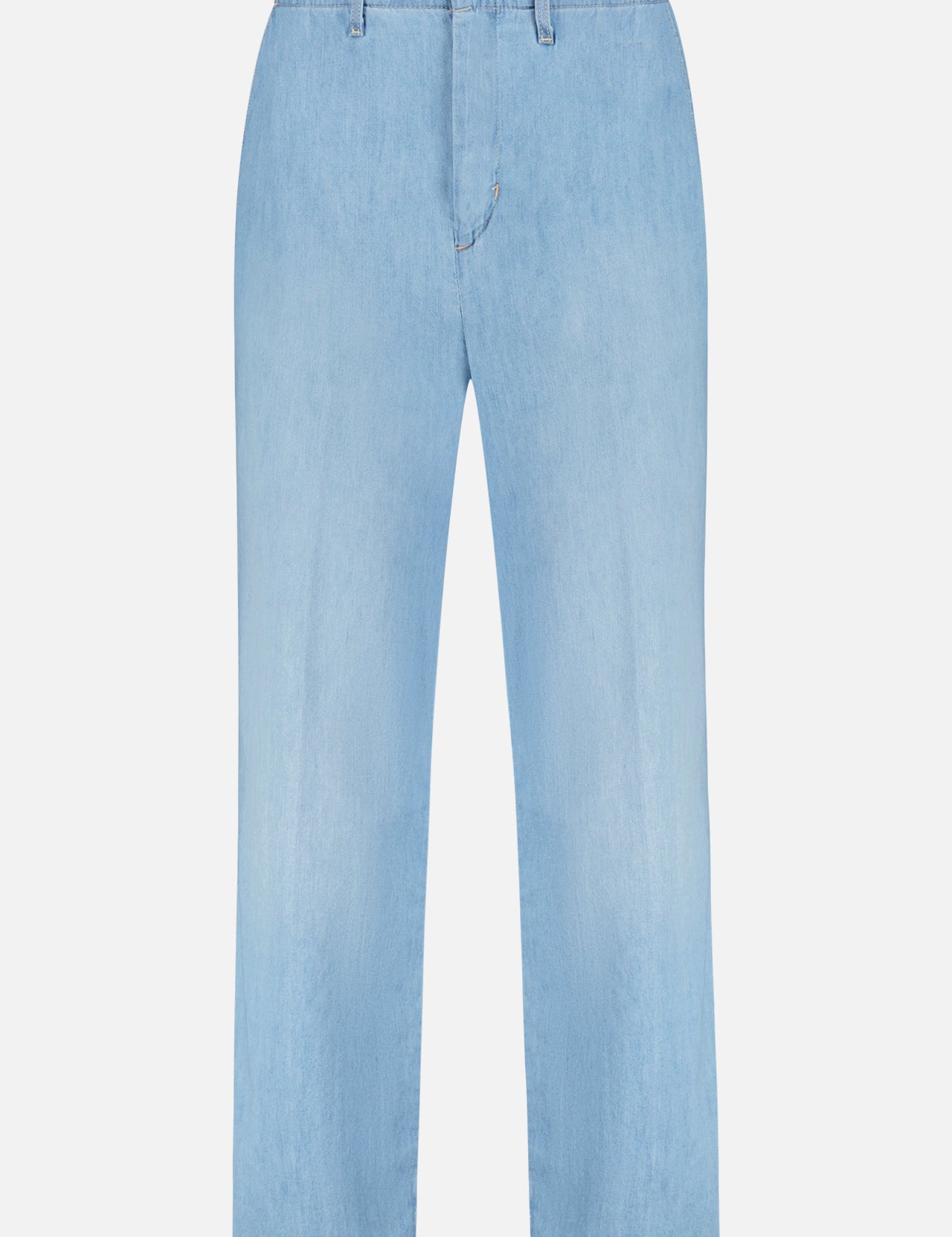 The L'AGENCE Zayne High Rise Straight Trouser is a pale blue jean with a cropped straight leg, belt-loop waistband, front button and zip closure, and minimal detailing, shown against a plain white background.