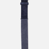 The LA BOUCLE Palm Beach Hybrid Smart Belt features a navy blue stretch design with a silver buckle and metal accent near the tip, displayed against a white background.