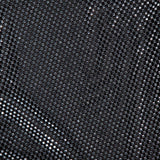Close-up of the L'AGENCE Harlynn Crystal Mini Dress, featuring shiny black fabric with a grid of reflective silver squares that creates a rhinestone-studded effect—ideal for making a statement at parties or as an eye-catching black mini dress.