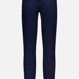 The Marguerite High Rise Skinny Jean by L'Agence features a dark blue wash, slim fit, five pockets, belt loops, and a button and zip closure, shown against a plain white background.