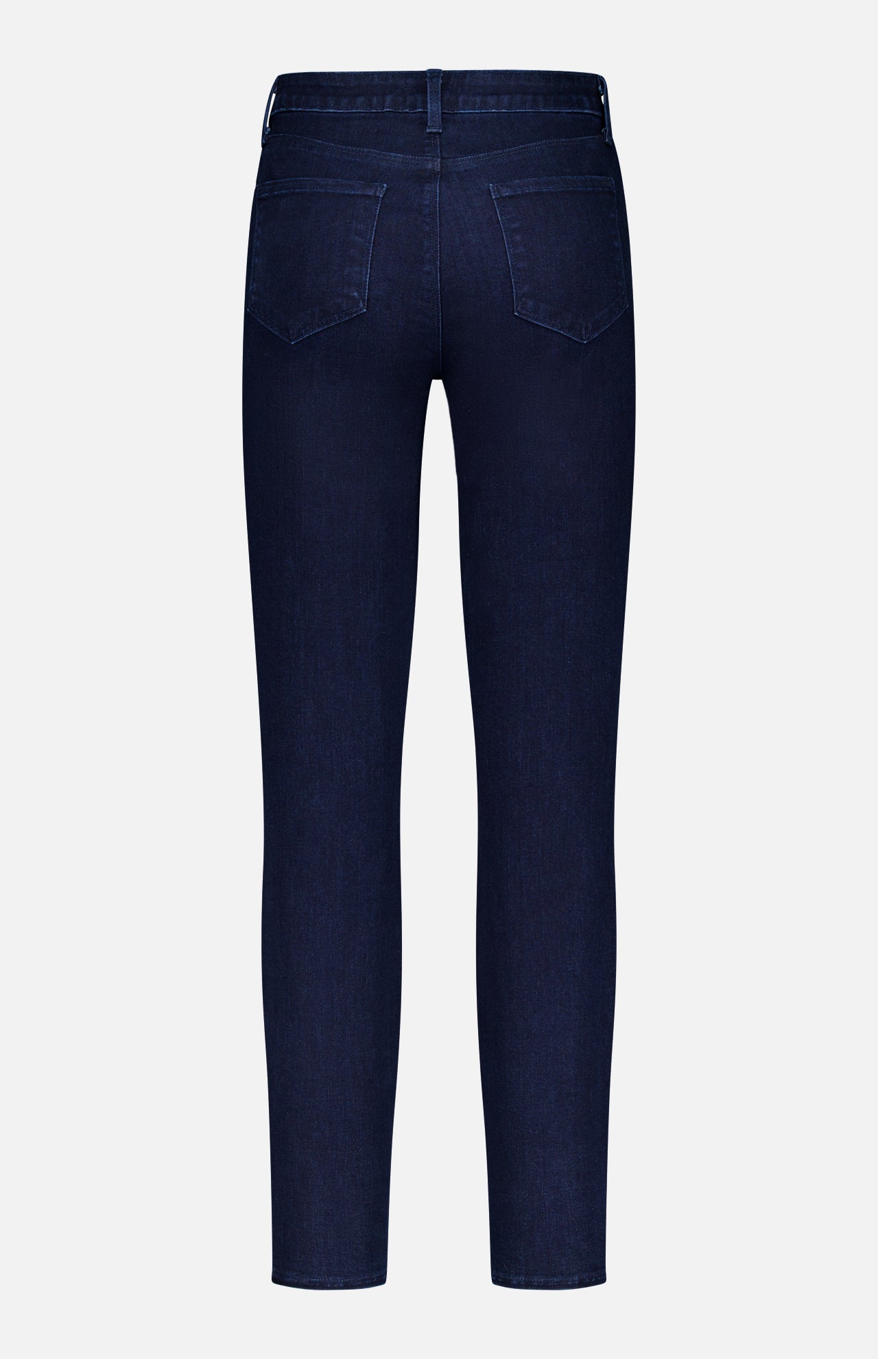 The Marguerite High Rise Skinny Jean by L'Agence is shown from the back in dark blue stretch denim, featuring two back pockets and a fitted, straight-leg cut against a plain light background.