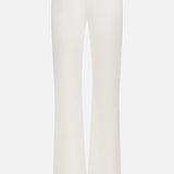 The L'AGENCE Ruth High Rise Straight Jean for women features premium stretch denim, a slight flare, front button and zip closure, belt loops, and a minimalist design in white.