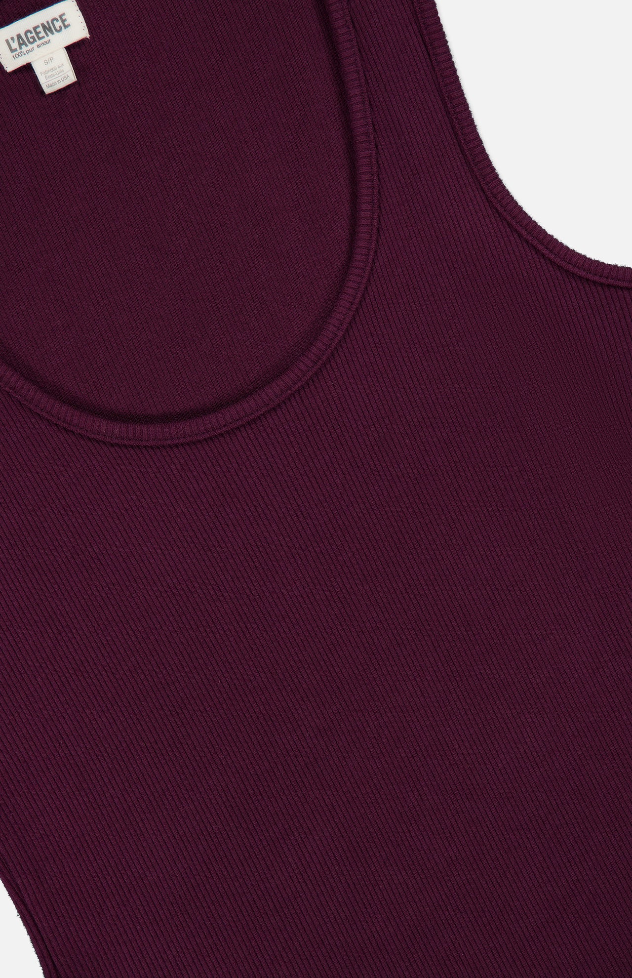 L’Agence Adira Scoop Neck Tank Top in deep purple, featuring a ribbed design and high-recovery stretch.